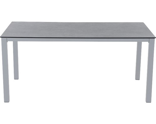 Table de jardin Siena Garden Loft Sola 160 x 90 cm argent support en aluminium en argent, plan de table de jardin en HPL en dark stone Table de salle à manger avec structure métallique et plateau de table