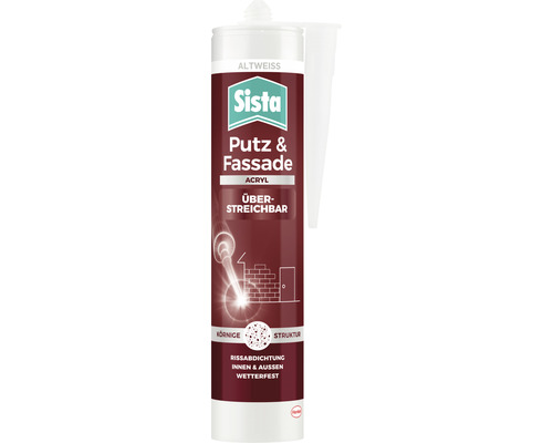 Acrylique Sista pour crépi et façade blanc vieilli 280 ml Cartouche de mastic acrylique Sista Putz und Fassade
