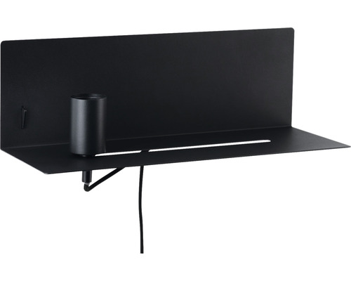 Schwarze Wandleuchte mit Regal