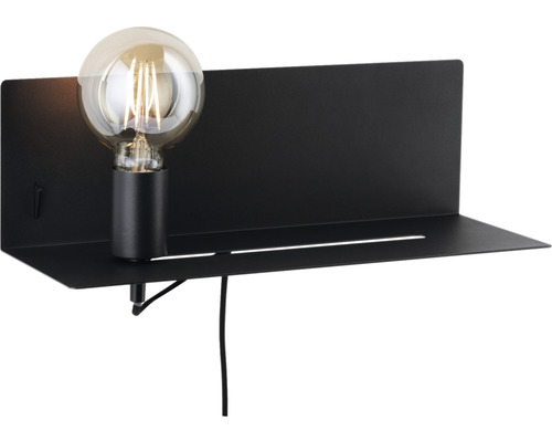 Wandleuchte mit Regalelement und Glühbirne