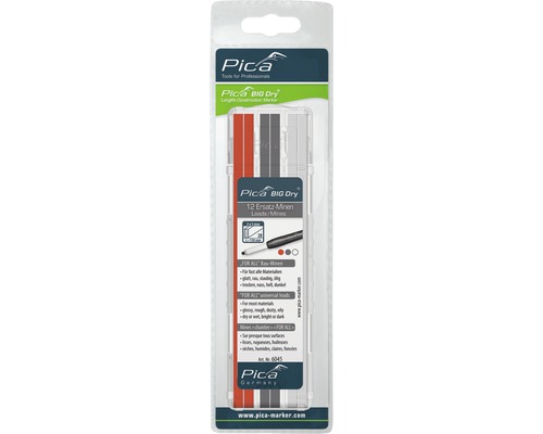 Set de mines de rechange FOR ALL Pica BIG Dry 12 pièces graphite, rouge et blanc