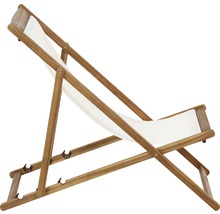 Holzliegestuhl mit weißer Stoffbespannung