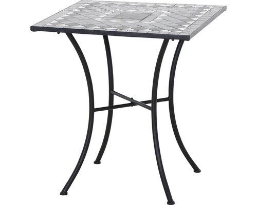 Gartentisch Gardamo Como eckig 64 x 64 cm Gestell aus Stahl in matt schwarz, Gartentischplatte aus Keramik in dunkelgrau Quadratischer Mosaik Gartentisch mit schwarzem Metallgestell