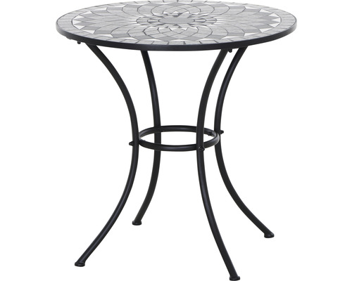 Gartentisch Gardamo Como rund Ø 60 cm Gestell aus Stahl in matt schwarz, Gartentischplatte aus Keramik in dunkelgrau Runder Mosaiktisch mit Metallgestell für den Garten