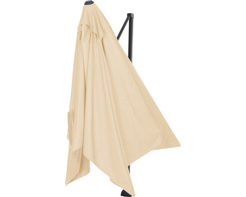 Parasol déporté beige avec support noir.