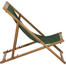 Liegestuhl aus Holz mit grünem Bezug für den Garten