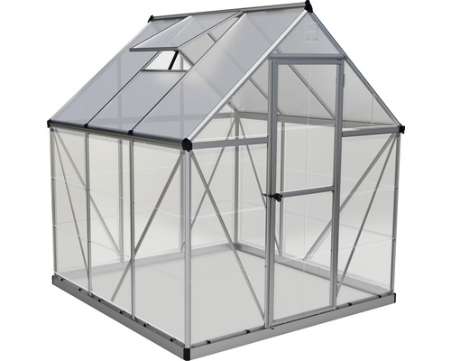 Serre Palram – Canopia Hybrid 6x6 avec rayonnage pour charges lourdes et fondation 185 x 186 cm argent