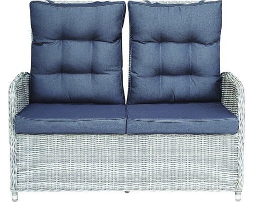 Canapé de jardin deux places avec structure en polyrotin et coussins