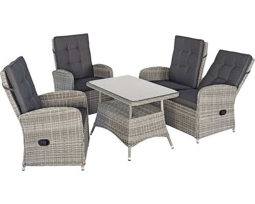 Ensemble de meubles de jardin avec table et quatre fauteuils avec coussins