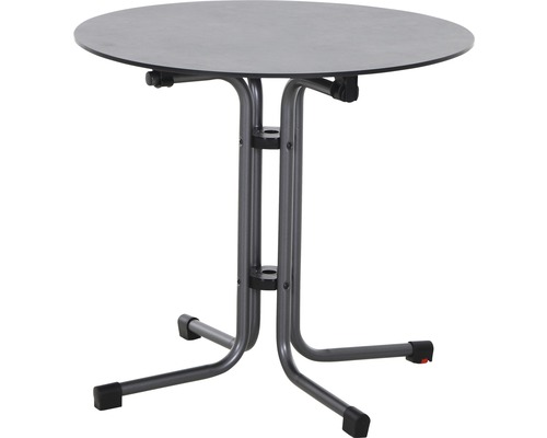 Table de jardin Siena Garden Sola pliante Ø 80 cm anthracite support en acier en anthracite mat, plan de table de jardin en HPL en dark stone Table ronde avec structure en métal