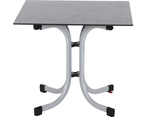 Table pliante carrée avec plateau gris et cadre argenté