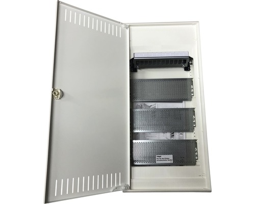 Petit boîtier de distribution Hager VA48NW volta Multimedia IP30 plastique en saillie 4 rangées avec porte en tôle d'acier fendue blanc lxhxp 305x640x96,5 mm