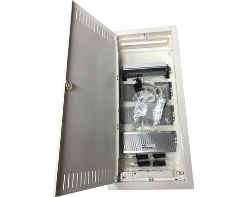 Tableau électrique encastrable sur cloison Hager VH48NW volta Multimedia IP30 plastique 4 rangées avec porte en tôle d'acier fendue blanc lxhxp 314x721x90 mm