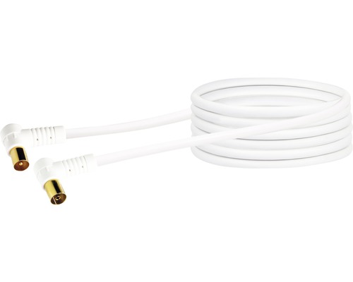 Câble de raccordement antenne, 1x fiche coudée CEI, 1x prise femelle coudée CEI 3 m blanc Schwaiger KVKWJQ30 532
