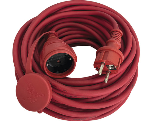 Rallonge en caoutchouc avec couvercle 25 m IP44 H05RR-F3G1,5 rouge, adaptée aux pièces humides + utilisation brève en extérieur