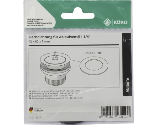 Joint plat pour bouchon de vidange 1 1/4 pouce, 42 x 62 x 1 millimètre