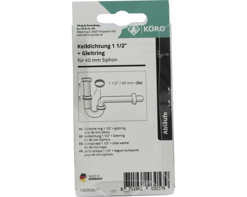 KÖRO Keildichtung 1 1/2 Zoll plus Gleitring für 40 Millimeter Siphon