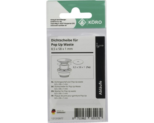 Dichtscheibe für Pop Up Waste, Größe 8,5 x 58 x 1 mm