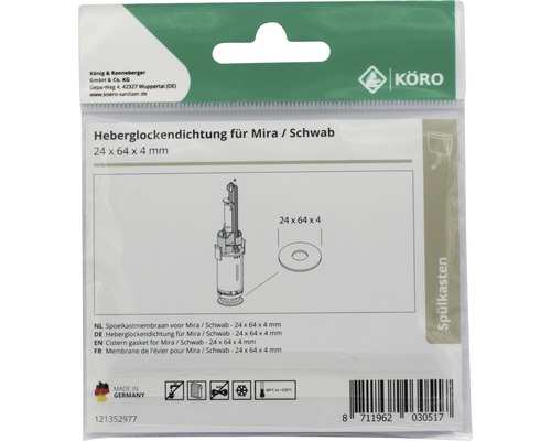 Joint de cloche de levage pour réservoir de chasse Mira ou Schwab, 24 x 64 x 4 millimètres