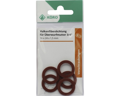 Vulkanfiberdichtung für Überwurfmutter, Größe 16x24x1,5 Millimeter in Verpackung