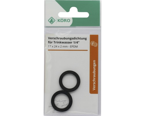 Verschraubungsdichtung 1/4 Zoll für Trinkwasser, 17 x 24 x 2 Millimeter, EPDM