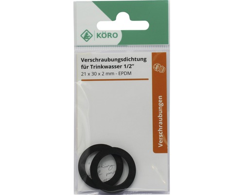 KÖRO Verschraubungsdichtung für Trinkwasser 1/2 Zoll, 21 x 30 x 2 Millimeter, aus EPDM