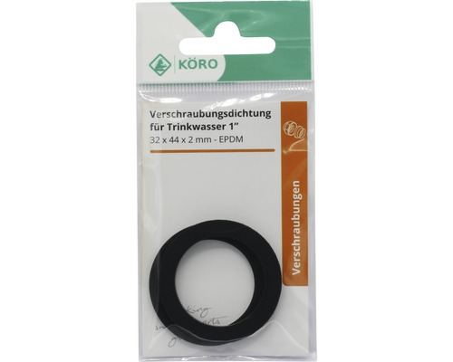 KÖRO Verschraubungsdichtung für Trinkwasser 1 Zoll, 32 x 44 x 2 Millimeter, EPDM, in Verpackung