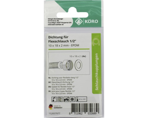 Dichtung für Flexschlauch, 1/2 Zoll, 10 x 18 x 2 Millimeter, EPDM