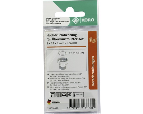 Köro Joint haute pression pour écrou d''union 3/8 pouce, 9x14x2 millimètres