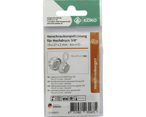 Joint haute pression pour raccord 3/8 pouce, 19x27x2 millimètres