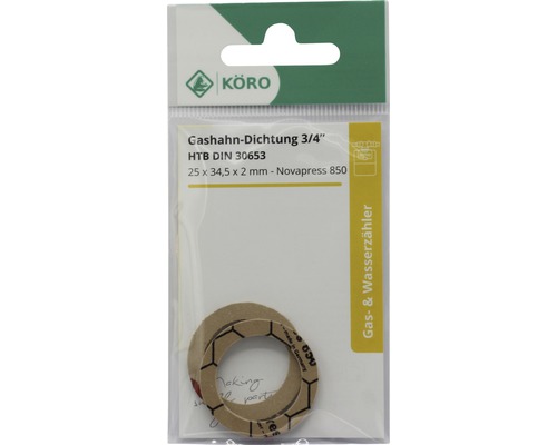 KÖRO Gashahn Dichtung 3/4 Zoll, HTB DIN 30653, 25x34,5x2 Millimeter - Novapress 850