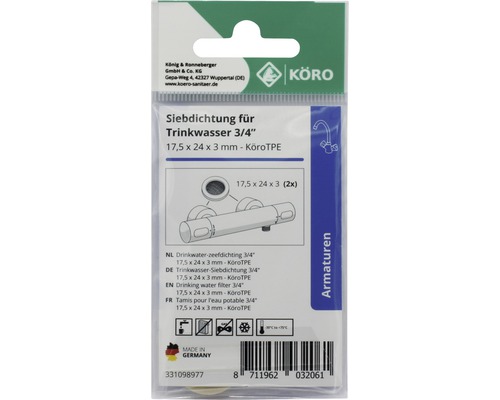 Siebdichtung für Trinkwasser, 3/4 Zoll, 17,5 x 24 x 3 Millimeter