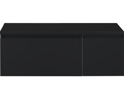 Waschtischunterschrank Sanox Frozen BxHxT 120 (80/40) x 43 cm x 45 cm Frontfarbe schwarz matt mit Waschtischplatte Waschtischunterschrank Sanox Frozen BxHxT 120 (80/40) x 43 cm x 45 cm Frontfarbe schwarz matt mit Waschtischplatte