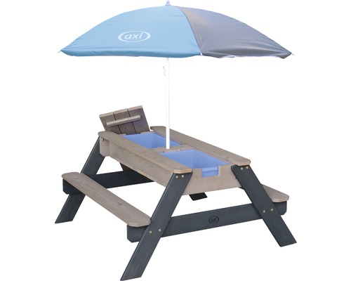 Table de pique-nique pour enfants AXI Nick en bois anthracite Ensemble de sièges pour enfants avec parasol et fonction bac à sable