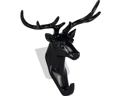 Garderobenhaken Hirsch Kunststoff schwarz zum Kleben oder Schrauben 170x185x100 mm Schwarzer Hirschkopf Wandhaken zur Aufbewahrung
