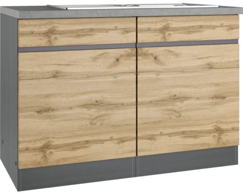 Spülenschrank inkl Spüle Held Möbel PISA BxTxH 120 x 60 x 86 cm Frontfarbe wildeiche matt Korpusfarbe graphit