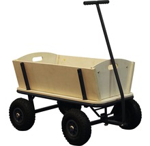 Bollerwagen mit Holzaufbau und schwarzem Stahlgestell
