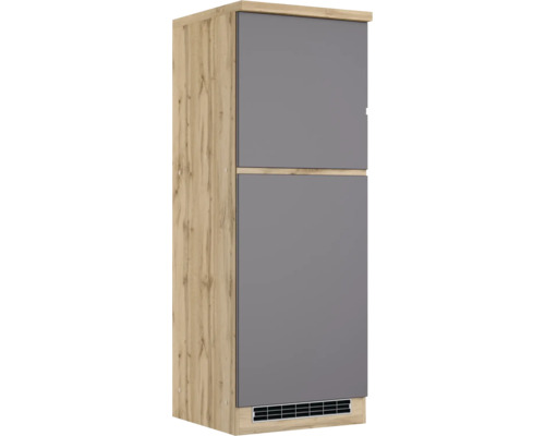 Meuble pour réfrigérateur encastrable 88 Held Möbel PISA 60 x 60 x 166 cm façade gris plaxé mat corps chêne sauvage