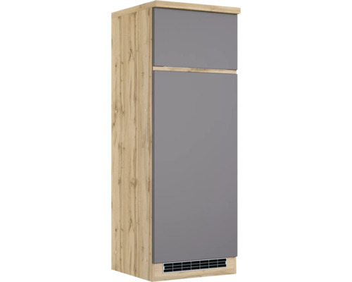 Meuble pour réfrigérateur encastrable 145 Held Möbel PISA 60 x 60 x 166 cm façade gris plaxé mat corps chêne sauvage