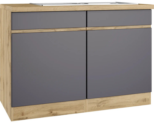 Spülenschrank inkl Spüle Held Möbel PISA BxTxH 120 x 60 x 86 cm Frontfarbe grau matt Korpusfarbe wildeiche