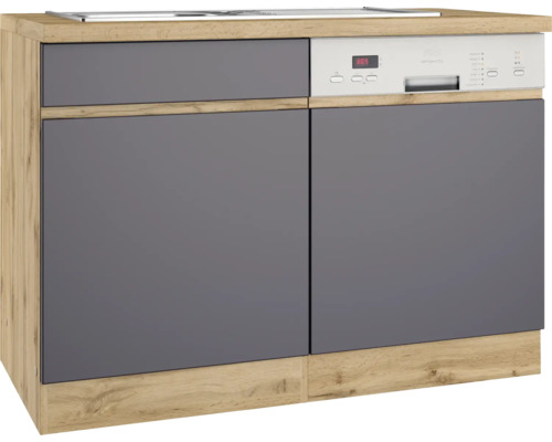 Spülenschrank inkl Spüle Held Möbel PISA BxTxH 120 x 60 x 86 cm Frontfarbe grau matt Korpusfarbe wildeiche