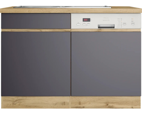 Lave-vaisselle encastrable avec façades grises et décor bois clair