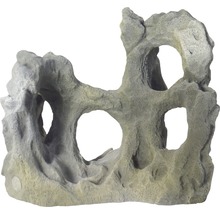 Grotte de roche décorative pour aquarium avec plusieurs ouvertures.
