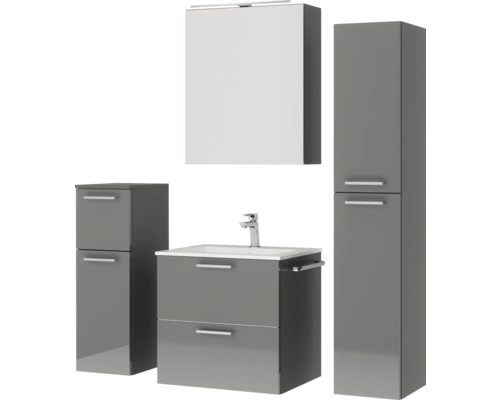 Badezimmer-Set mit Waschtischunterschrank, Spiegelschrank und Hochschrank für Badezimmer