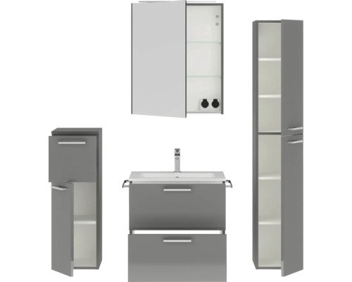 Badezimmer-Set mit Waschtischunterschrank, Spiegelschrank und zwei Hochschränken