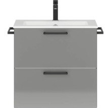 Badmöbel-Set NOBILIA Programm 2 BxHxT 61 x 59,1 x 48,7 cm Frontfarbe grau hochglanz mit Möbel-Waschtisch Griff schwarz 164