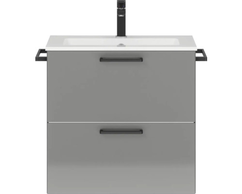 Badmöbel-Set NOBILIA Programm 2 BxHxT 61 x 59,1 x 48,7 cm Frontfarbe grau hochglanz mit Waschtisch Mineralmarmor weiß