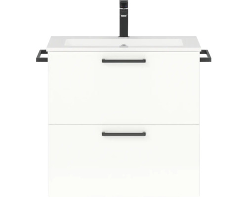 Badmöbel-Set NOBILIA Programm 2 BxHxT 61 x 59,1 x 48,7 cm Frontfarbe weiß hochglanz mit Waschtisch Mineralmarmor weiß