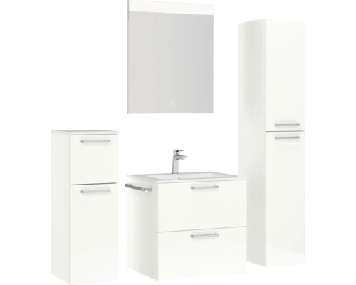 Badezimmergarnitur mit Waschtisch, Spiegelschrank und Hochschrank für eine stilvolle Badezimmereinrichtung