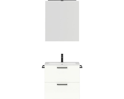 Badmöbel-Set NOBILIA Programm 2 BxHxT 61 x 169,1 x 48,7 cm Frontfarbe weiß hochglanz mit Möbel-Waschtisch und Spiegelschrank 1-türig mit LED-Beleuchtung Griff schwarz 178